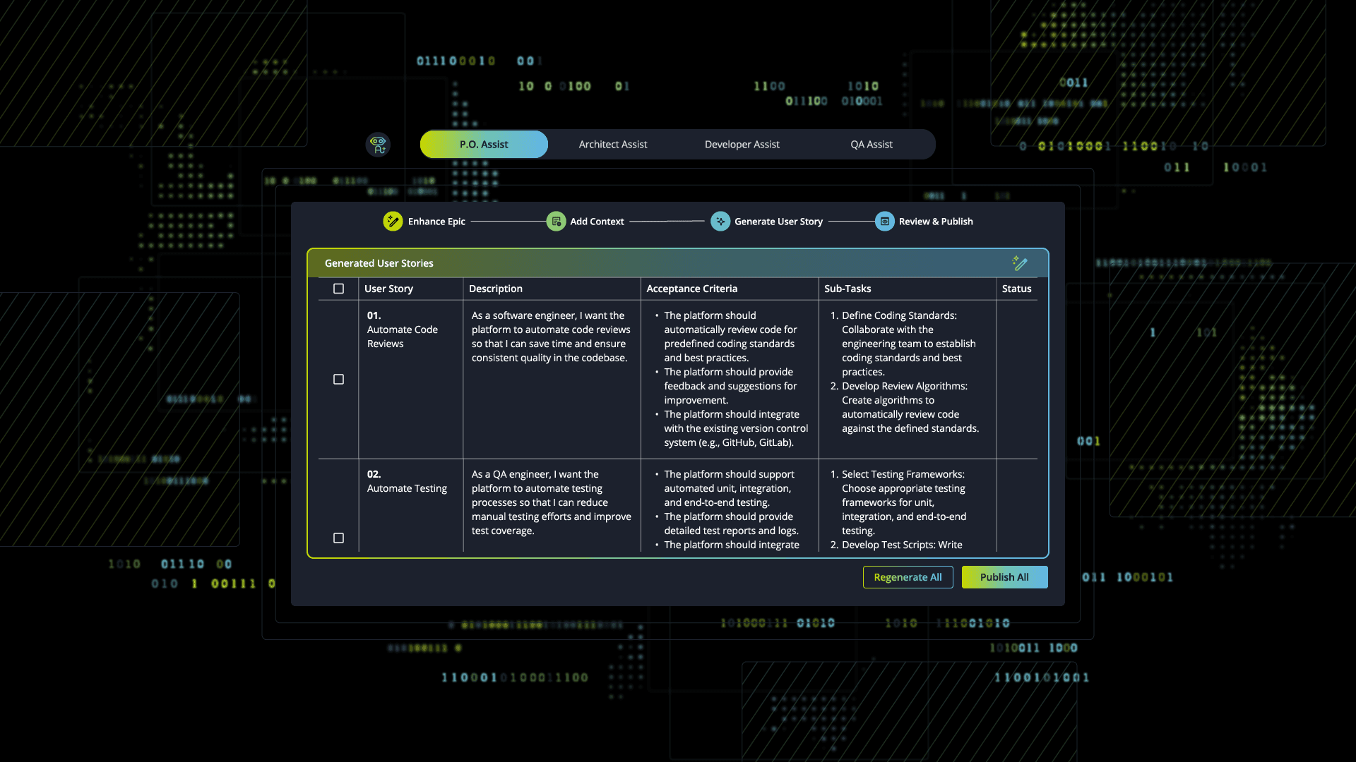 AI Assist Project Manager interface floating over a softly lit workspace